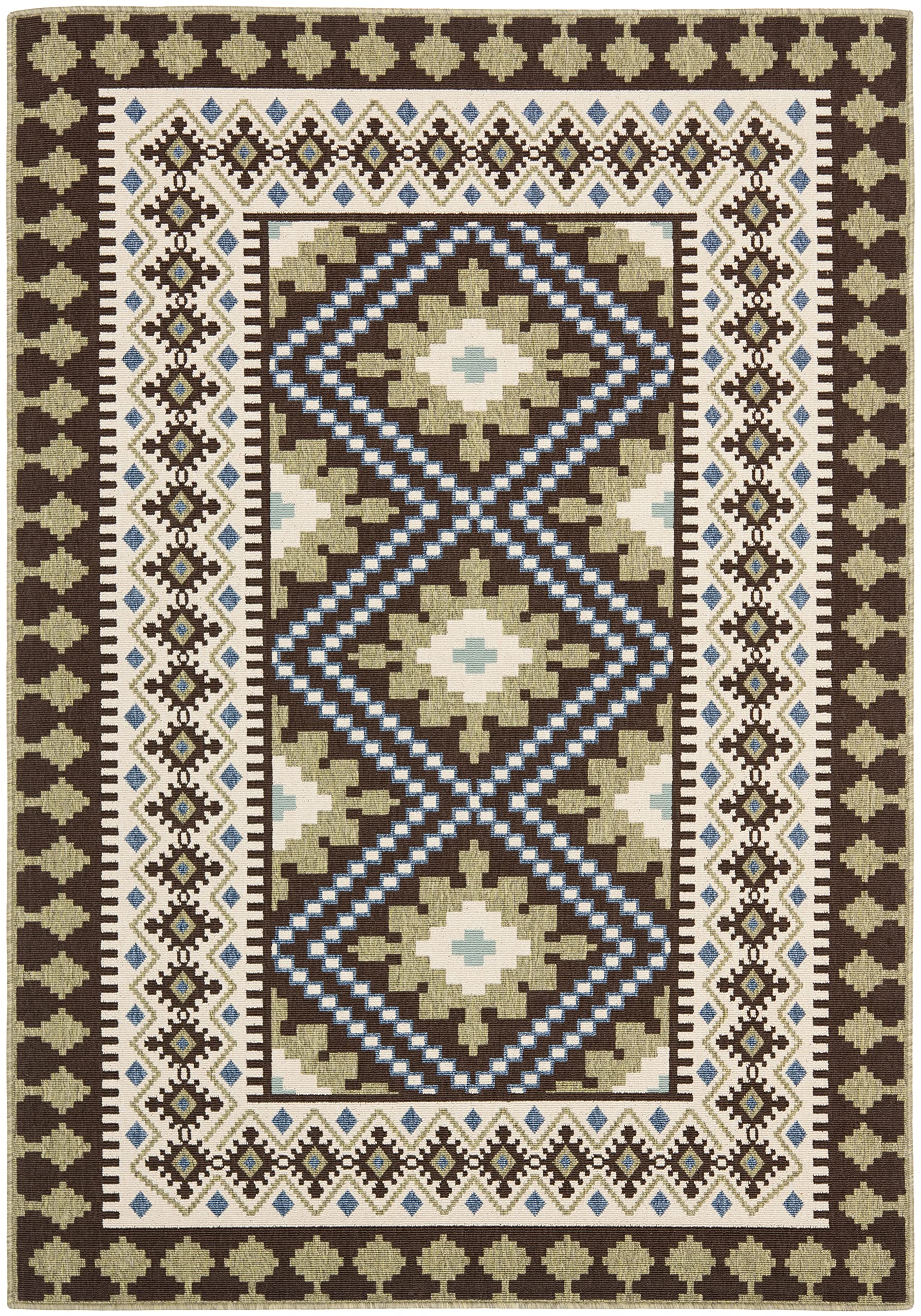 Safavieh Veranda Collection Area Rug - 5'3' X 7'7', Chocolate & Green, Boho Design, Non-Shedding & Easy Care, Indoor/Outdoor & Washable-Ideal For Patio, Backyard, Mudroom (Ver099-0624)